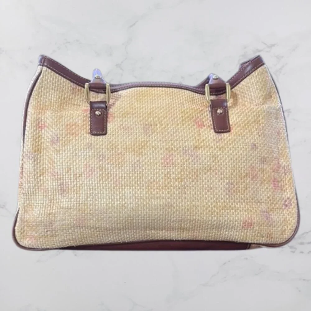 Etienne Aigner Straw Handbag Purse Pink Flowers